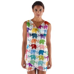 Colorful Small Elephants Wrap Front Bodycon Dress by Brittlevirginclothing