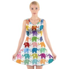 Colorful Small Elephants V-neck Sleeveless Skater Dress by Brittlevirginclothing