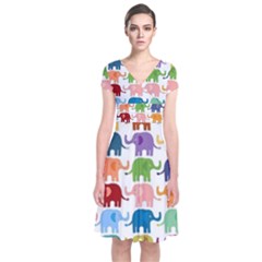 Colorful Small Elephants Short Sleeve Front Wrap Dress by Brittlevirginclothing