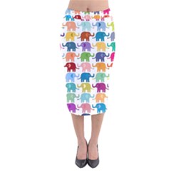 Colorful Small Elephants Velvet Midi Pencil Skirt by Brittlevirginclothing