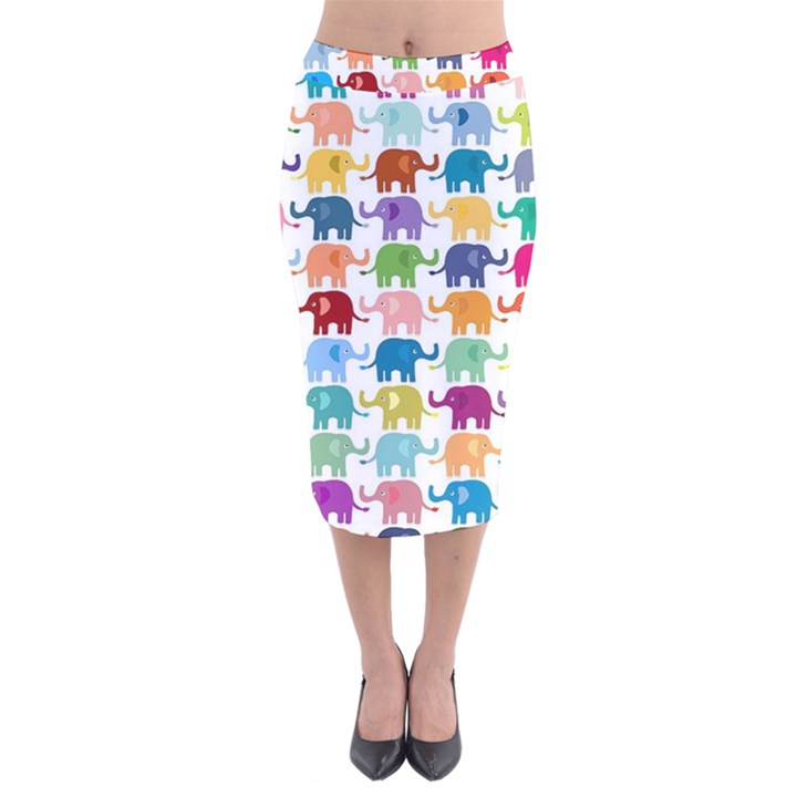 Colorful small elephants Velvet Midi Pencil Skirt