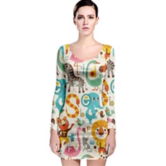 Cute Cartoon Animals Long Sleeve Bodycon Dress