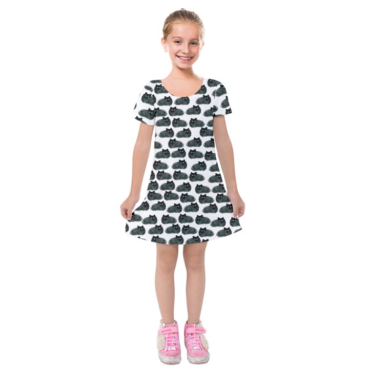 Black cat Kids  Short Sleeve Velvet Dress