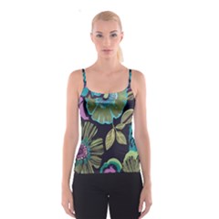 Dark Colored Lila Flowers Spaghetti Strap Top by Brittlevirginclothing