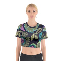 Dark Colored Lila Flowers Cotton Crop Top by Brittlevirginclothing