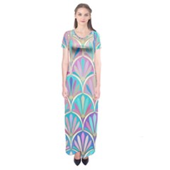 Colorful Lila Toned Mosaic Short Sleeve Maxi Dress by Brittlevirginclothing