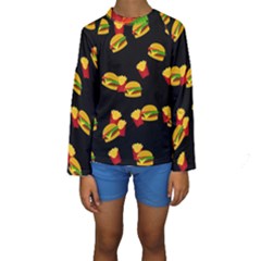 Hamburgers And French Fries Pattern Kids  Long Sleeve Swimwear by Valentinaart