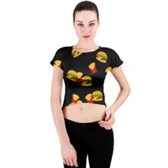 Hamburgers And French Fries Pattern Crew Neck Crop Top by Valentinaart