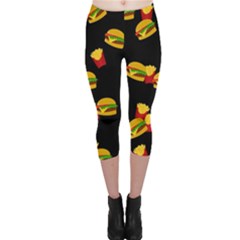 Hamburgers And French Fries Pattern Capri Leggings  by Valentinaart