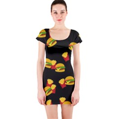 Hamburgers And French Fries Pattern Short Sleeve Bodycon Dress by Valentinaart