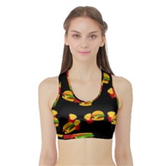 Hamburgers And French Fries Pattern Sports Bra With Border by Valentinaart