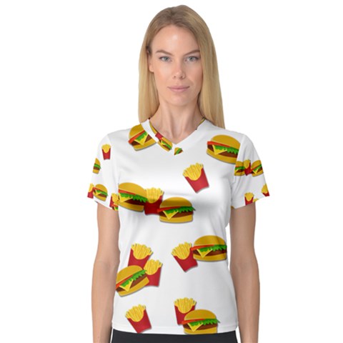 Hamburgers And French Fries  Women s V-neck Sport Mesh Tee by Valentinaart