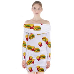 Hamburgers And French Fries  Long Sleeve Off Shoulder Dress by Valentinaart