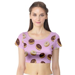 Donuts Pattern - Pink Short Sleeve Crop Top (tight Fit) by Valentinaart