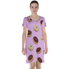 Donuts Pattern - Pink Short Sleeve Nightdress by Valentinaart