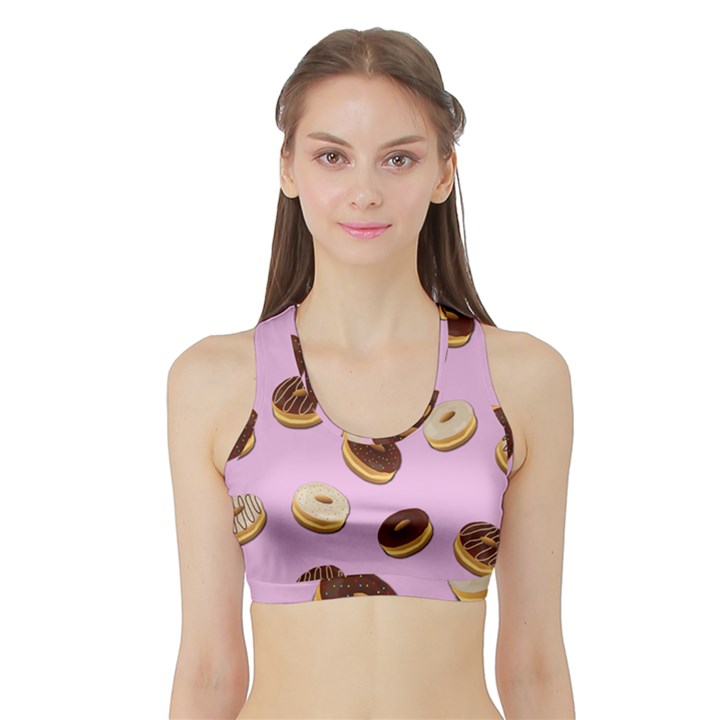 Donuts pattern - pink Sports Bra with Border