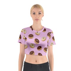 Donuts Pattern - Pink Cotton Crop Top by Valentinaart