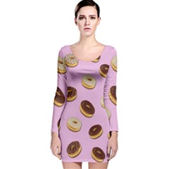 Donuts Pattern - Pink Long Sleeve Velvet Bodycon Dress by Valentinaart