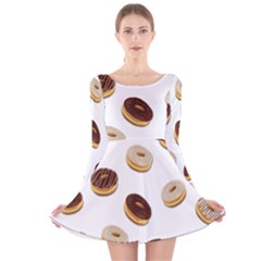 Donuts Pattern Long Sleeve Velvet Skater Dress