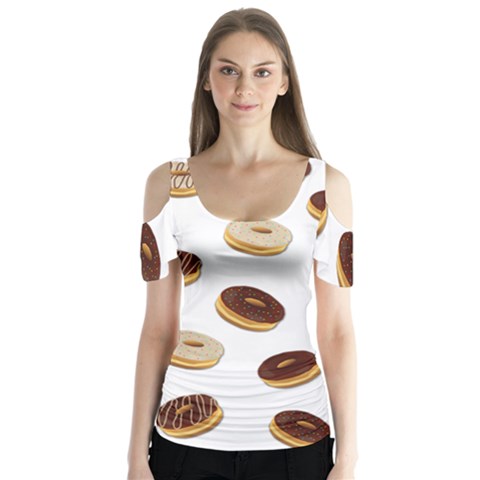 Donuts Pattern Butterfly Sleeve Cutout Tee  by Valentinaart