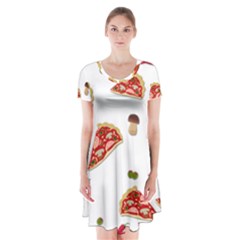 Pizza Pattern Short Sleeve V-neck Flare Dress by Valentinaart