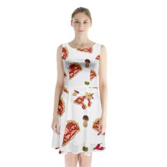 Pizza Pattern Sleeveless Chiffon Waist Tie Dress by Valentinaart