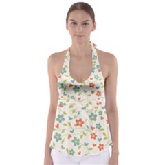 Abstract Vintage Flower Floral Pattern Babydoll Tankini Top by Amaryn4rt