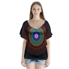 Artskop Kaleidoscope Pattern Ornamen Mantra Flutter Sleeve Top