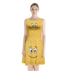 Smiling Face With Open Eyes Sleeveless Chiffon Waist Tie Dress by sifis