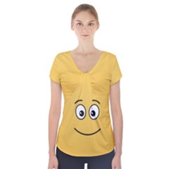 Smiling Face With Open Eyes Short Sleeve Front Detail Top by sifis