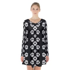 Dark Floral Long Sleeve Velvet V-neck Dress by dflcprintsclothing