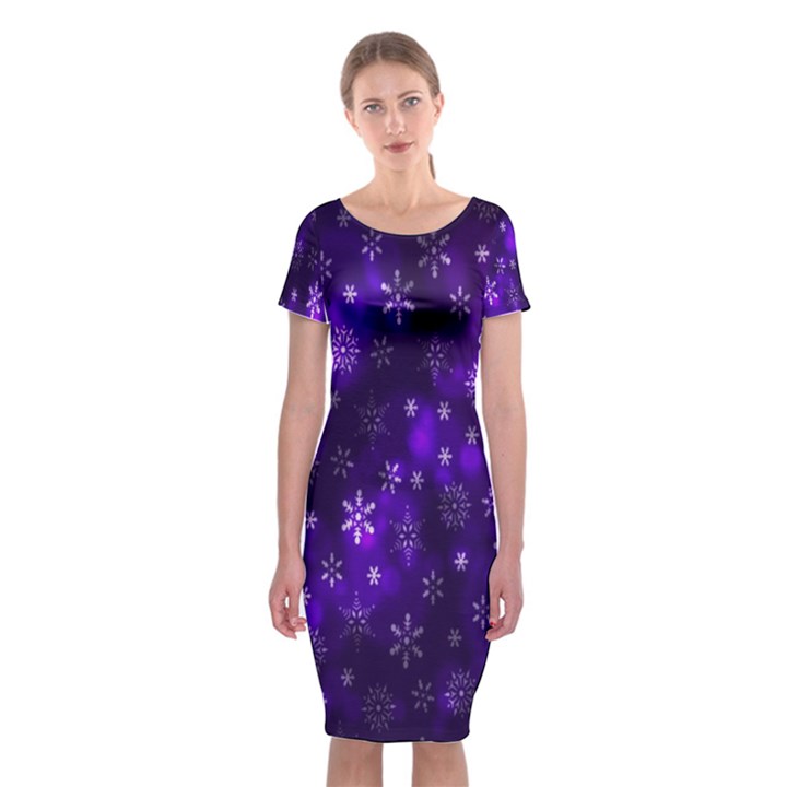 Bokeh Background Texture Stars Classic Short Sleeve Midi Dress