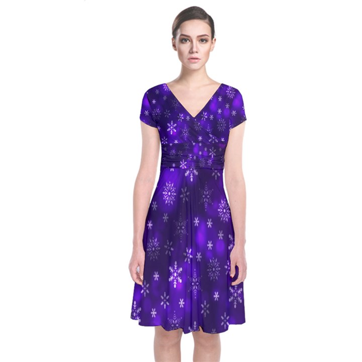 Bokeh Background Texture Stars Short Sleeve Front Wrap Dress