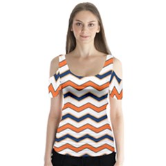 Chevron Party Pattern Stripes Butterfly Sleeve Cutout Tee 