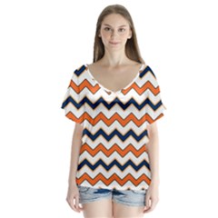 Chevron Party Pattern Stripes Flutter Sleeve Top