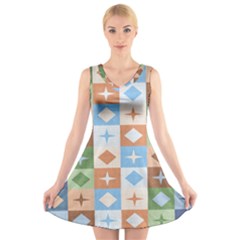 Fabric Textile Textures Cubes V-neck Sleeveless Skater Dress