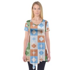 Fabric Textile Textures Cubes Short Sleeve Tunic  by Amaryn4rt