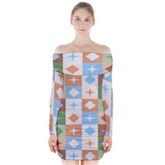 Fabric Textile Textures Cubes Long Sleeve Off Shoulder Dress