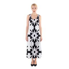 Floral Illustration Black And White Sleeveless Maxi Dress