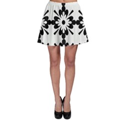 Floral Illustration Black And White Skater Skirt