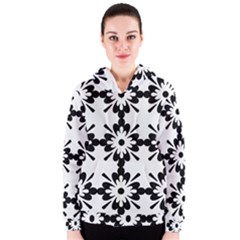 Floral Illustration Black And White Women s Zipper Hoodie