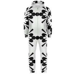 Floral Illustration Black And White Hooded Jumpsuit (men) 