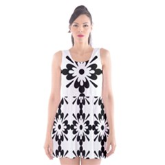 Floral Illustration Black And White Scoop Neck Skater Dress