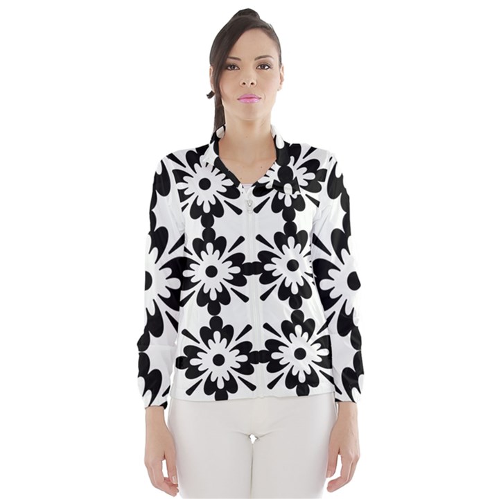 Floral Illustration Black And White Wind Breaker (Women)