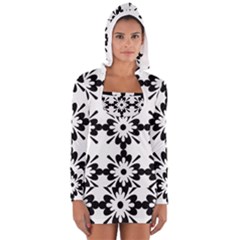 Floral Illustration Black And White Women s Long Sleeve Hooded T-shirt