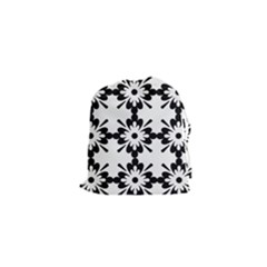 Floral Illustration Black And White Drawstring Pouches (xs) 