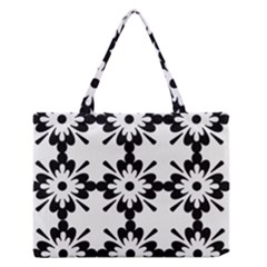 Floral Illustration Black And White Medium Zipper Tote Bag