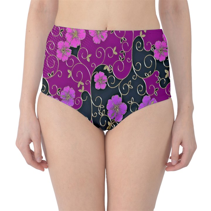 Floral Pattern Background High-Waist Bikini Bottoms