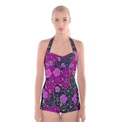 Floral Pattern Background Boyleg Halter Swimsuit  by Amaryn4rt