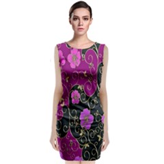 Floral Pattern Background Sleeveless Velvet Midi Dress